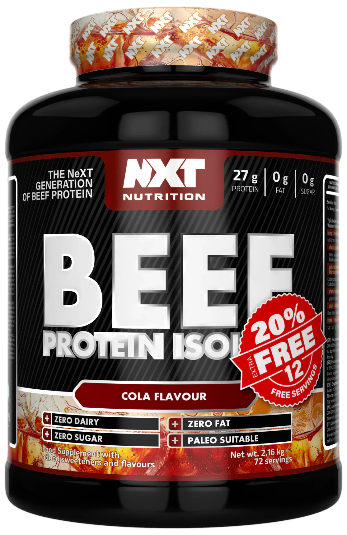 (20% Extra Free) NXT Nutrition Beef Protein Isolate 2.16kg (20% Extra Free)