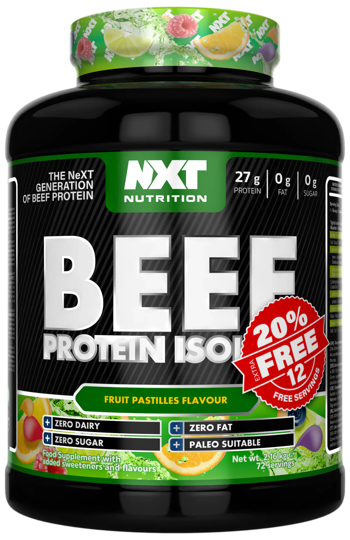 (20% Extra Free) NXT Nutrition Beef Protein Isolate 2.16kg (20% Extra Free)